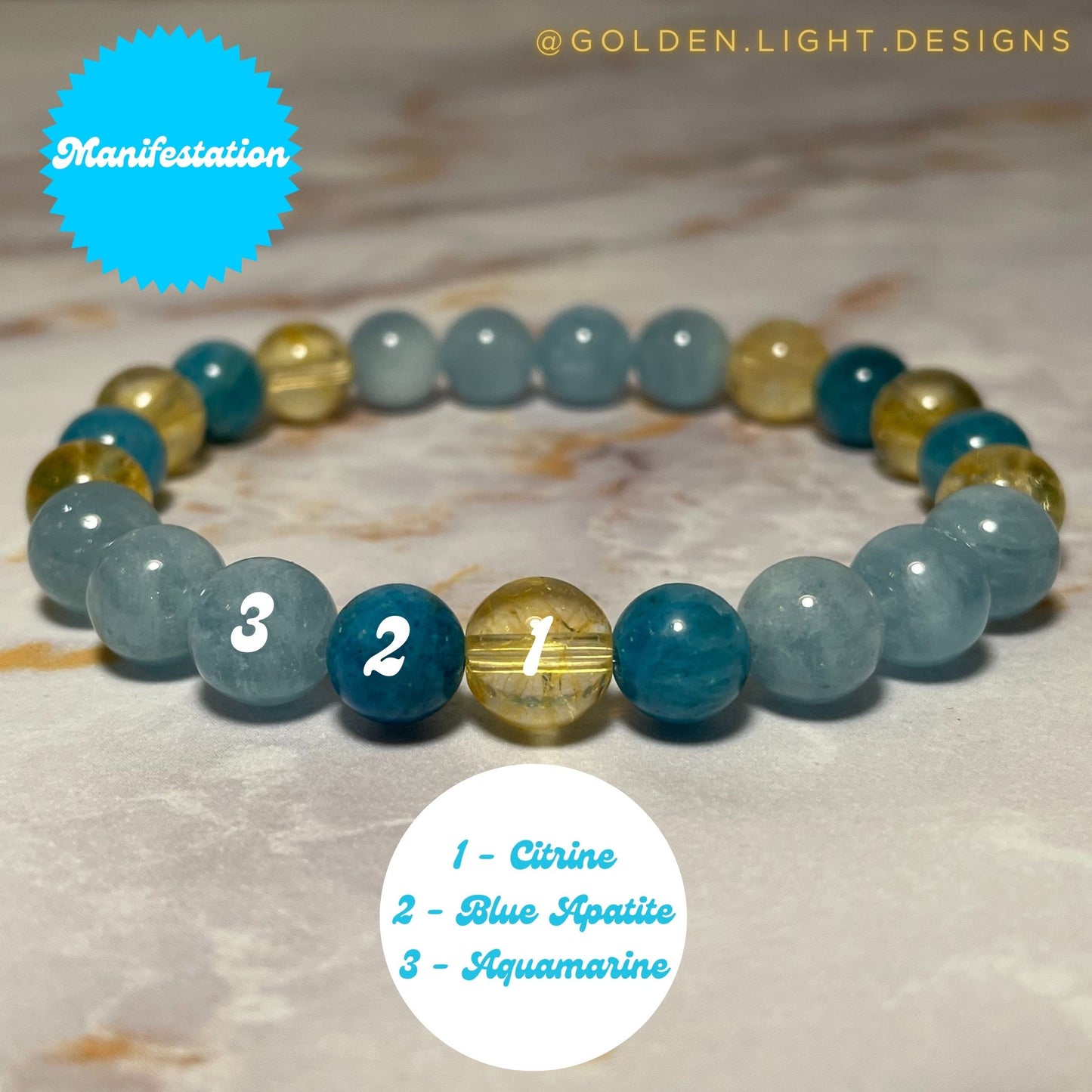 MANIFESTATION | Ken-Inspired | Crystal Bracelet | Aquamarine, Citrine & Apatite