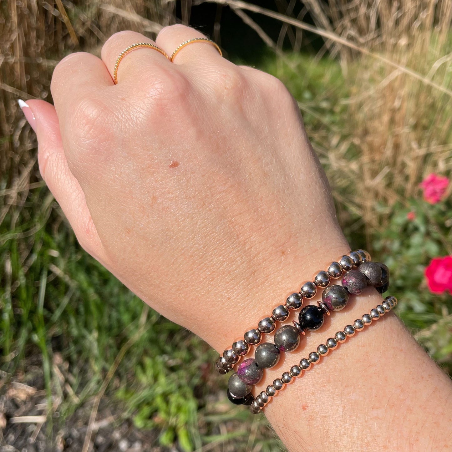 ABUNDANCE & LOVE III | Crystal Bracelet | Pink Pyrite & Tourmaline