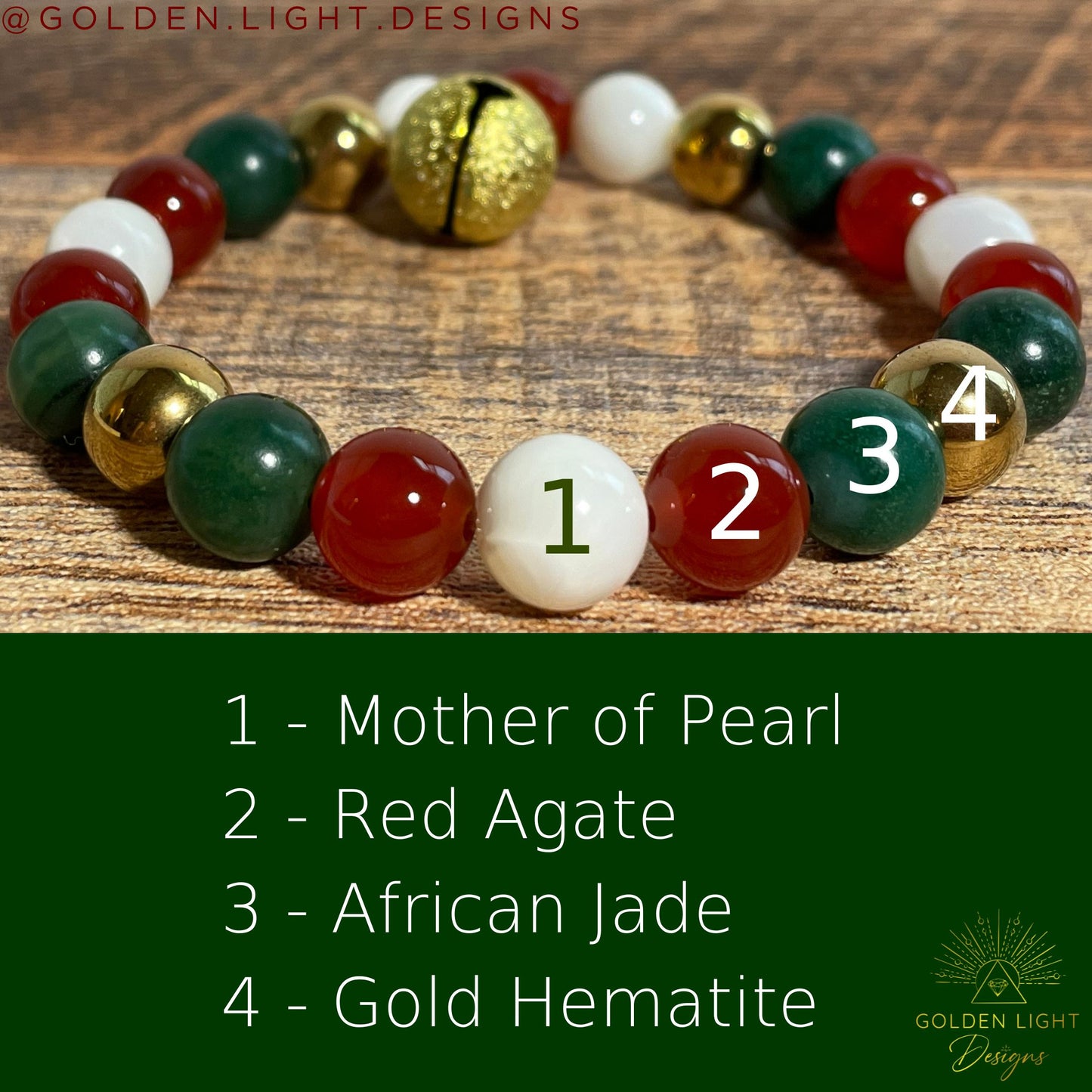 JINGLE ALL THE WAY | Crystal Bracelet | Red Agate & Green Jade