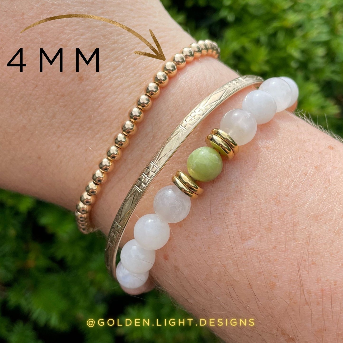 GOLDEN LIGHT Bracelets | 14K Gold-Filled Stackable Bracelets | 4mm 6mm 8mm