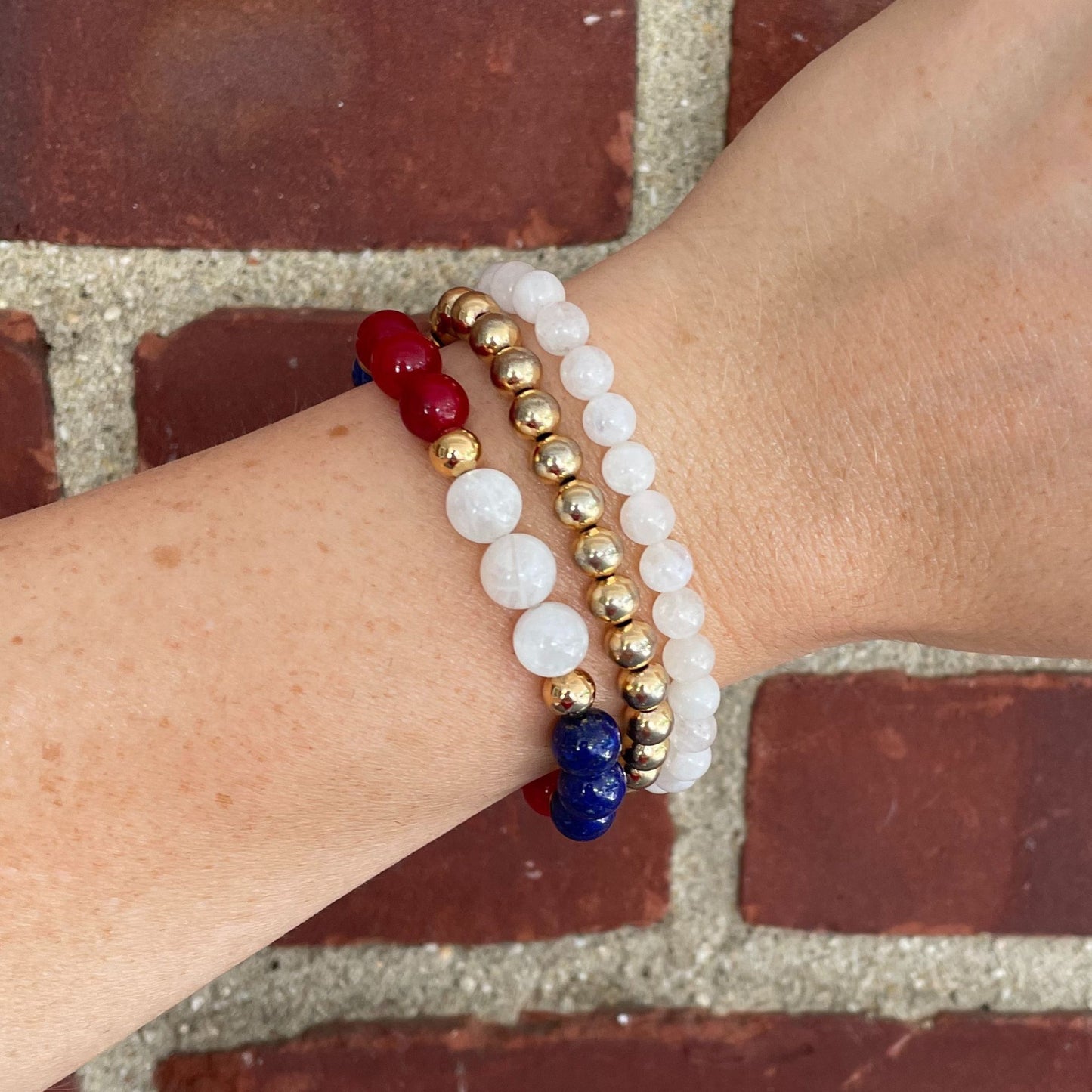 UNITY, LOVE & PROTECTION | Crystal Bracelet | Moonstone, Lapis Lazuli & Red Agate
