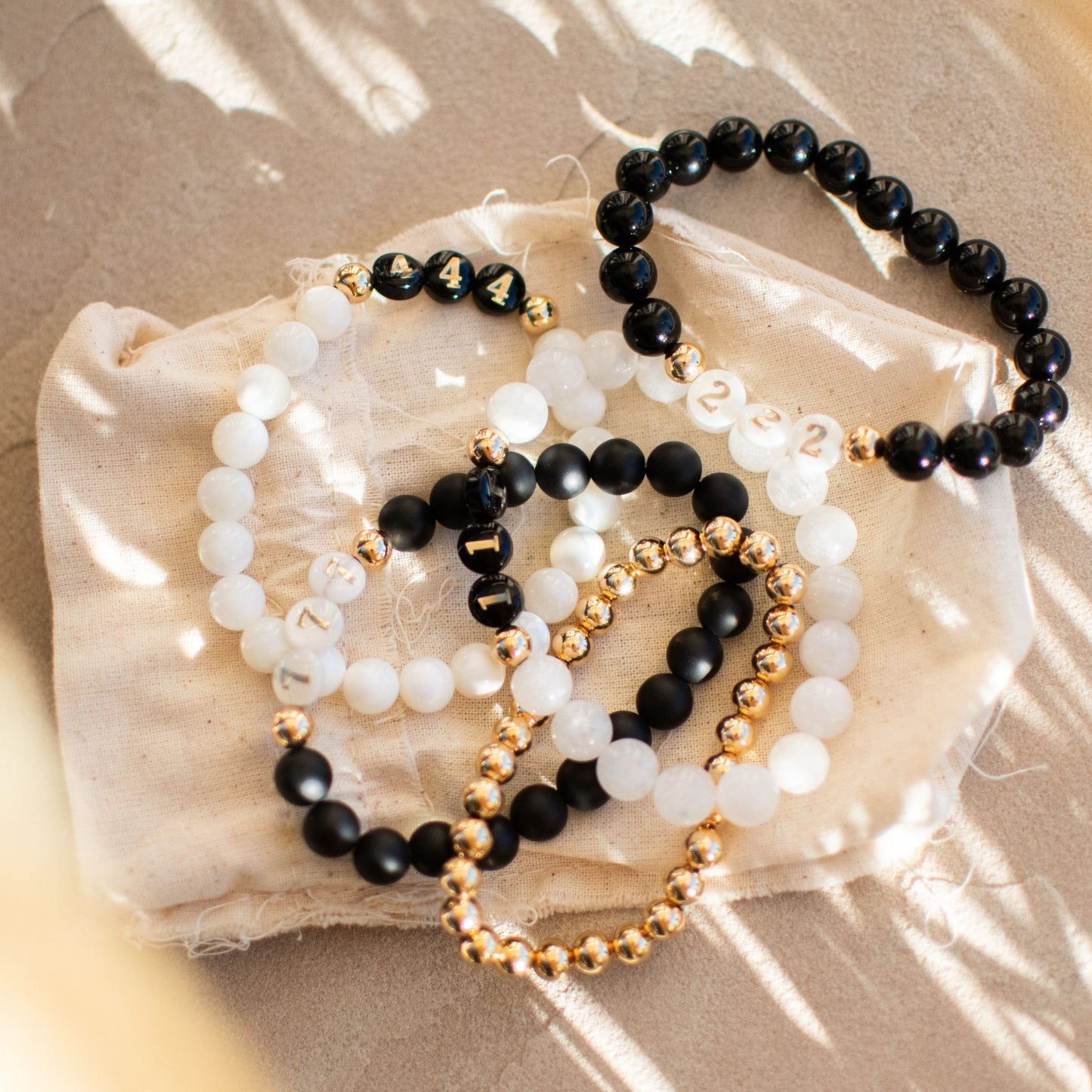 ANGEL NUMBER | Crystal Bracelet | Onyx & Mother of Pearl