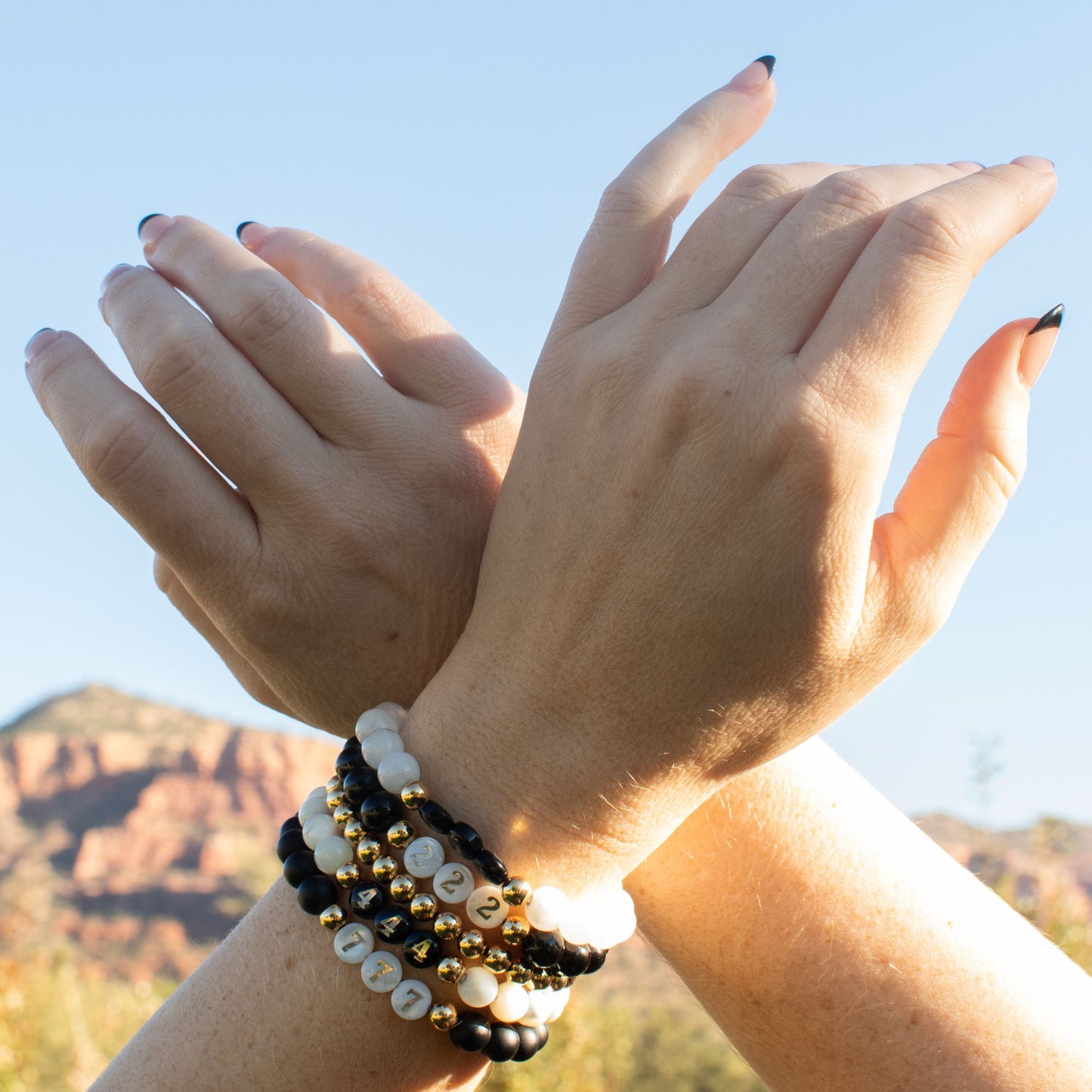 ANGEL NUMBER | Crystal Bracelet | Onyx & Mother of Pearl