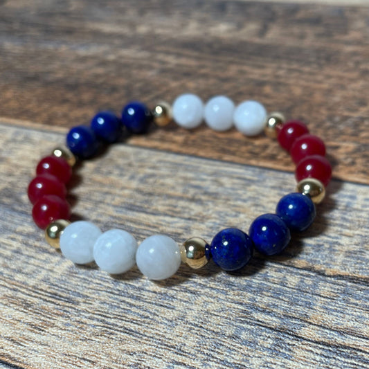 UNITY, LOVE & PROTECTION | Crystal Bracelet | Moonstone, Lapis Lazuli & Red Agate