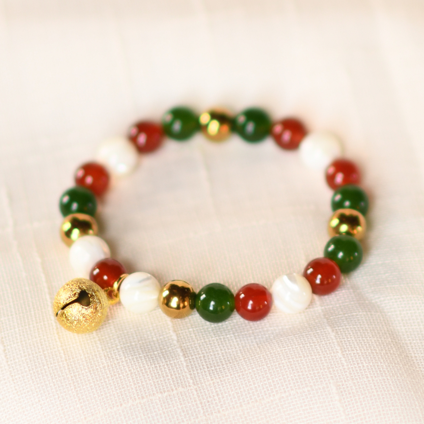 JINGLE ALL THE WAY | Crystal Bracelet | Red Agate & Green Jade
