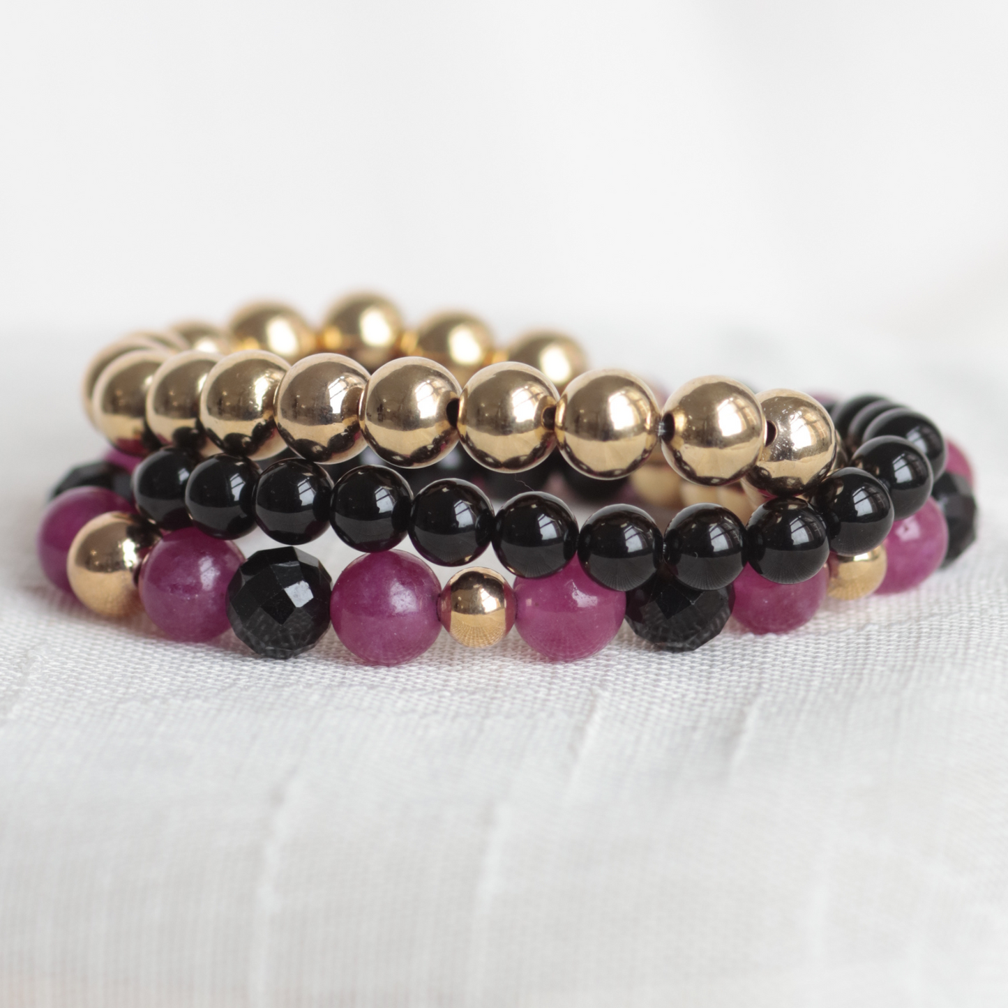 PINK POSITIVE VIBES STACK | Barbie-Inspired | Crystal Bracelet Stack | Pink & Black Tourmaline