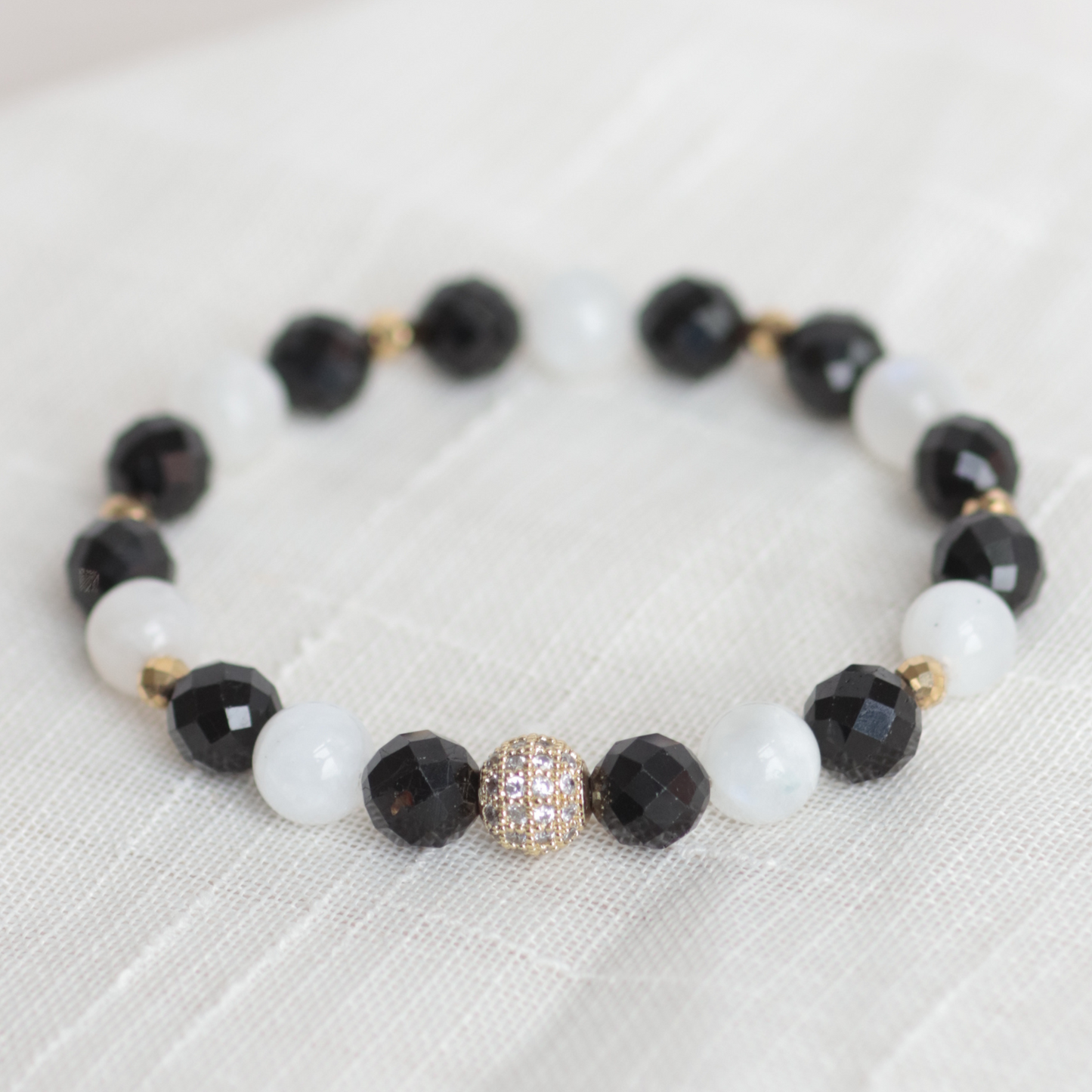 CHEERFUL NIGHT | Crystal Bracelet | Tourmaline, Moonstone & Gold Hematite