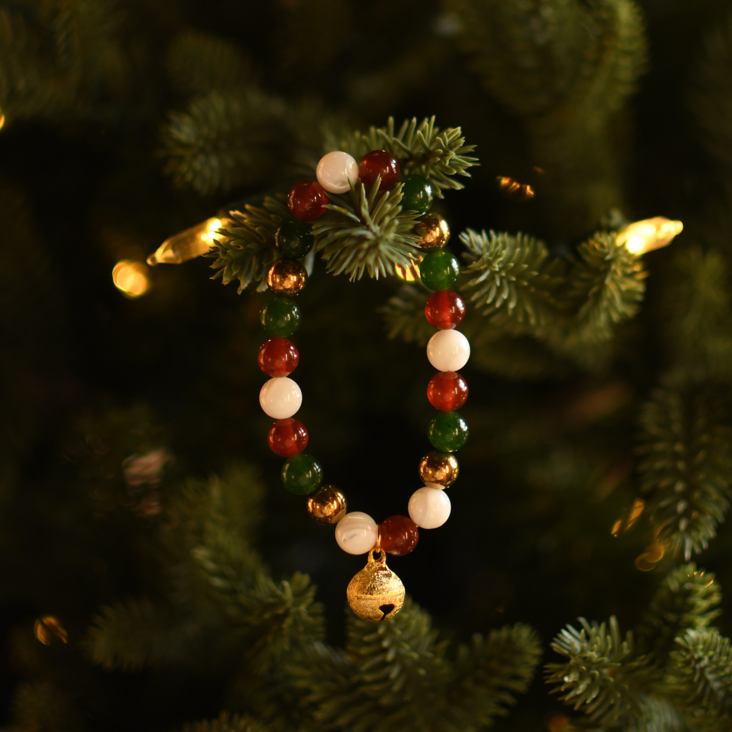 JINGLE ALL THE WAY | Crystal Bracelet | Red Agate & Green Jade
