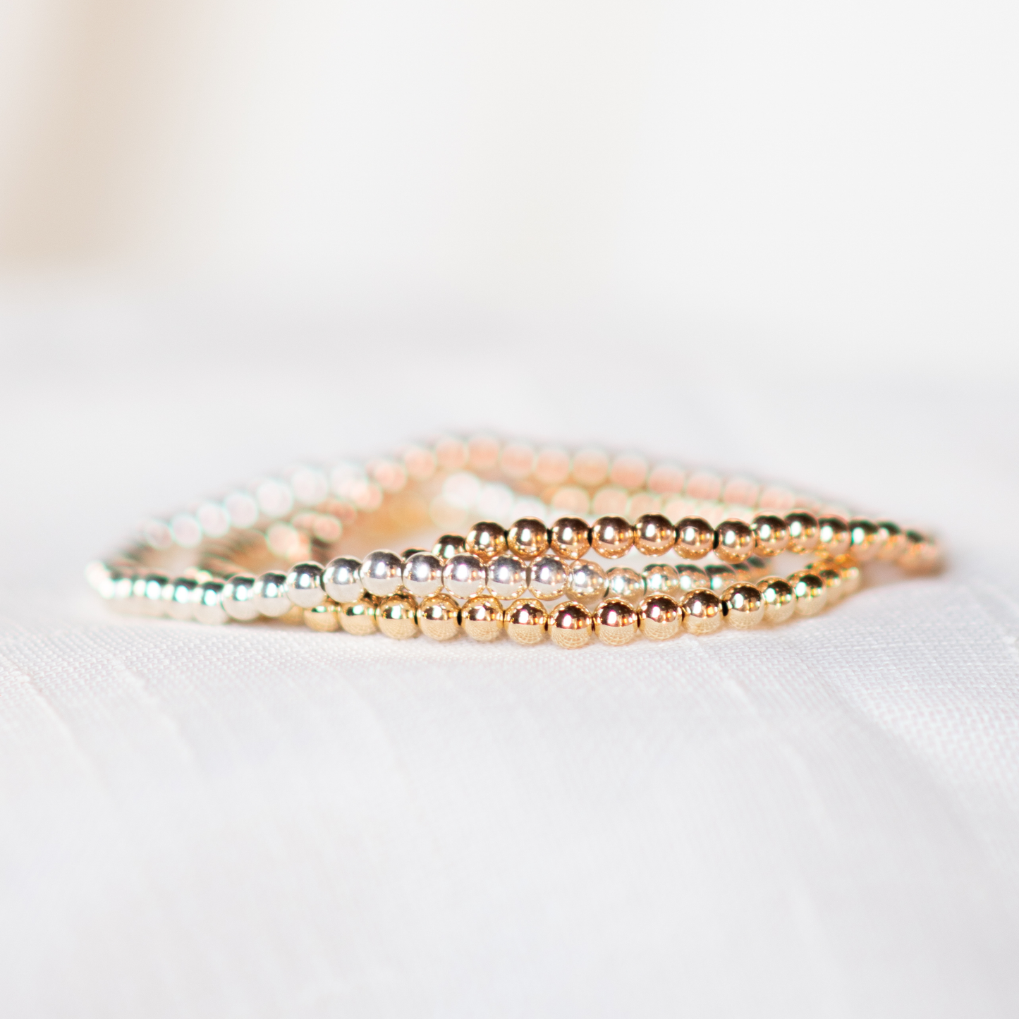 METALLIC Bracelet Stack | 14K Gold-Filled, Rose Gold-Filled & Sterling Silver Stackable Bracelets | 4mm Trio Set