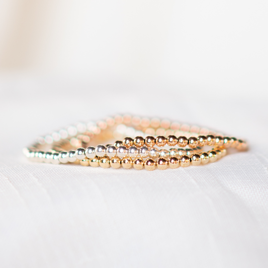 METALLIC Bracelet Stack | 14K Gold-Filled, Rose Gold-Filled & Sterling Silver Stackable Bracelets | 4mm Trio Set