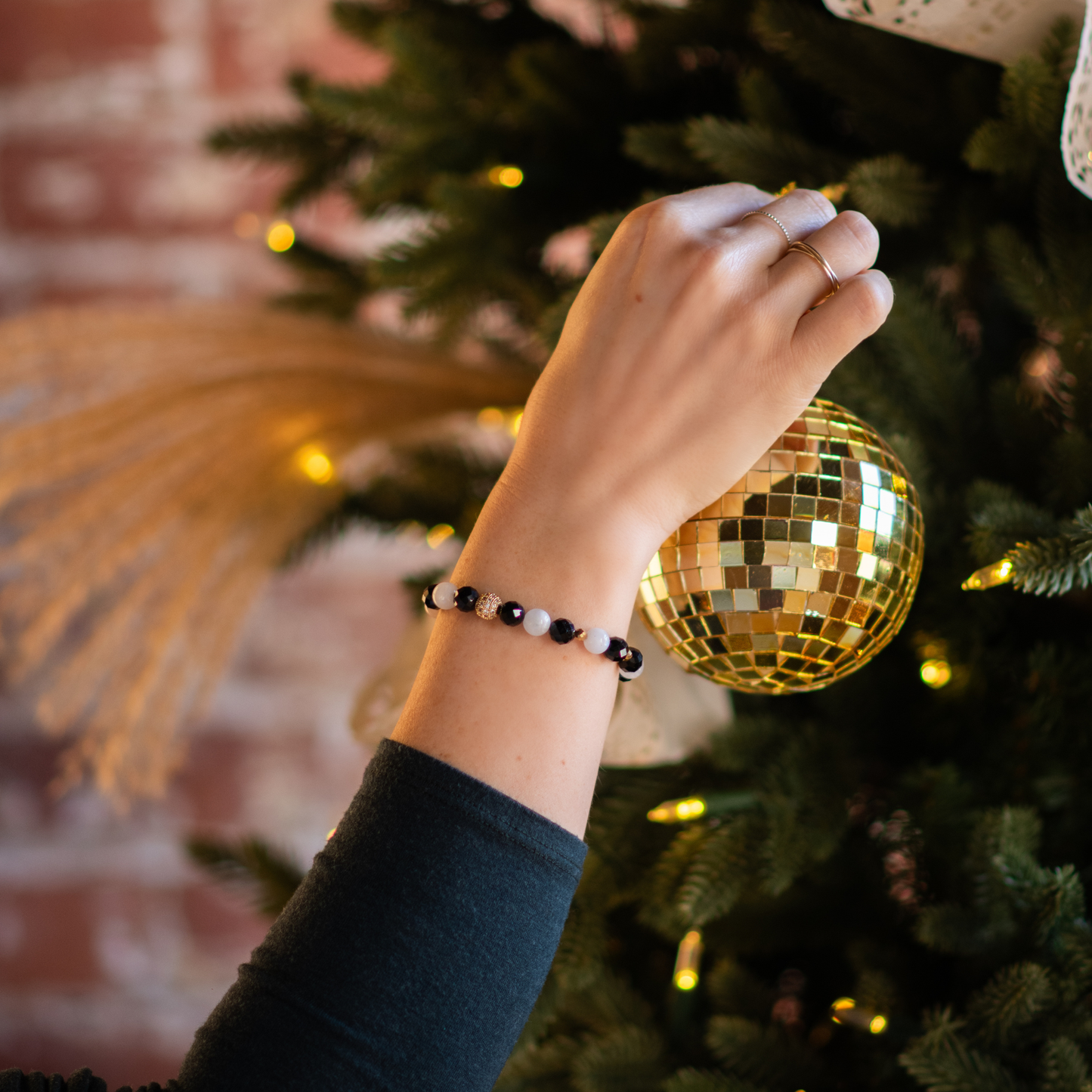 CHEERFUL NIGHT | Crystal Bracelet | Tourmaline, Moonstone & Gold Hematite