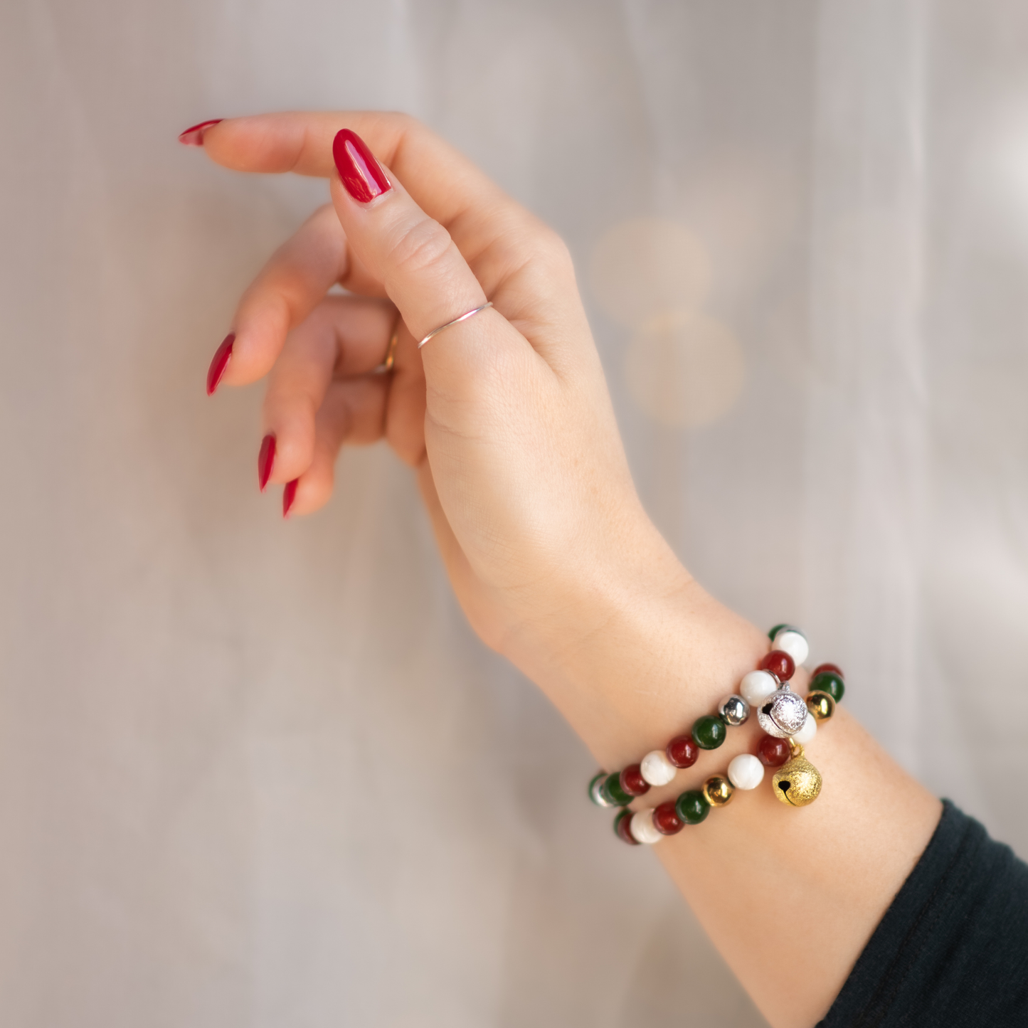 JINGLE ALL THE WAY | Crystal Bracelet | Red Agate & Green Jade