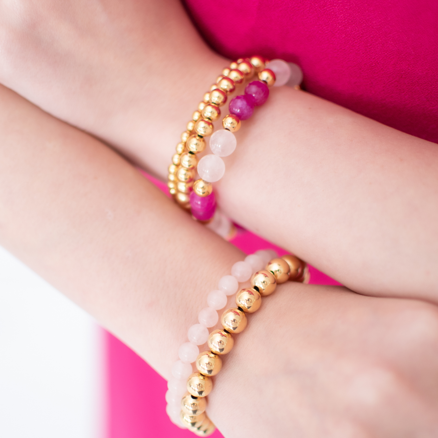 PINK SELF-LOVE STACK| Barbie-Inspired | Crystal Bracelet Stack | Pink Tourmaline & Rose Quartz