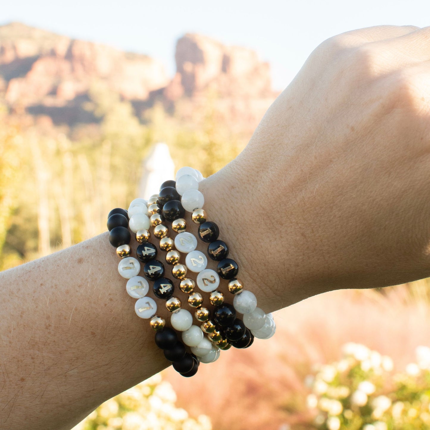 ANGEL NUMBER | Crystal Bracelet | Onyx & Mother of Pearl