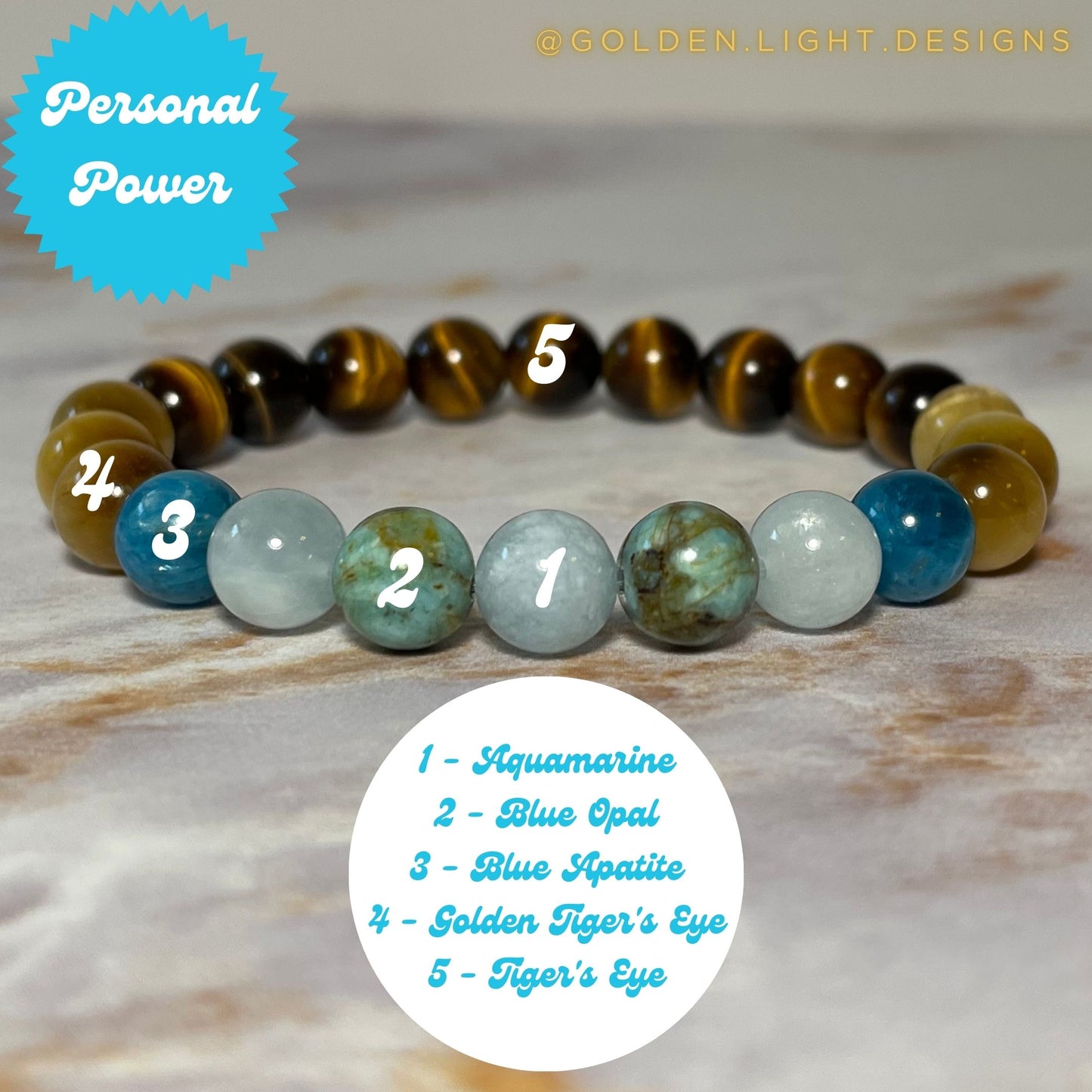PERSONAL POWER | Ken-Inspired | Crystal Bracelet | Tiger Eye & Aquamarine